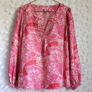Lilly Pulitzer It's Gettin' Hot in Here Pink Fan Print Jaiden Tunic Blouse M